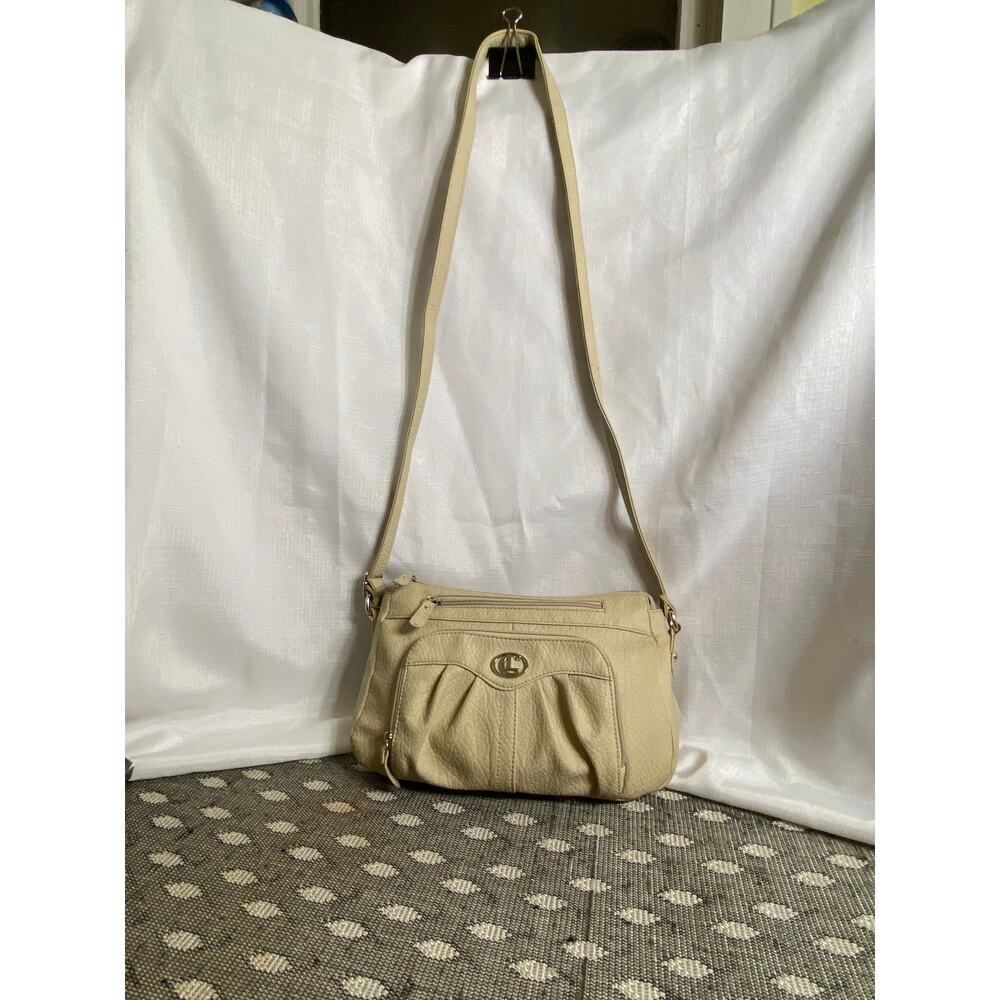 C L America Faux Leather Beige Purse Crossbody Bag 11 X 7 X 3 in EUC